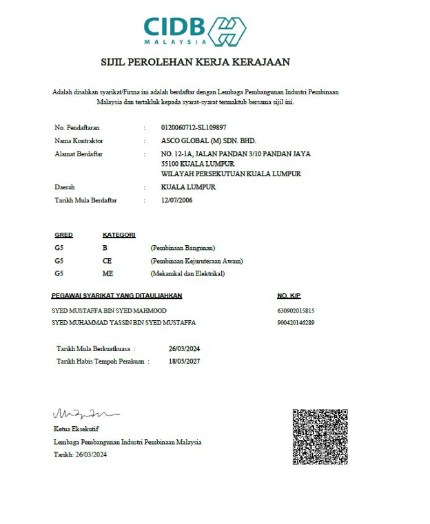CIDB Registration Certificate